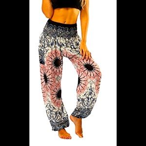 Boho Harem  Smocked foldable Waist Yoga Hippie Palazzo pants